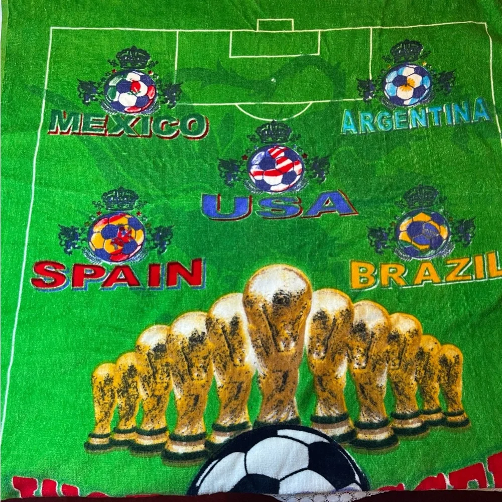 Beach Towel World Soccer NEW Vibrant green Spain Brazil Italy Germany France
